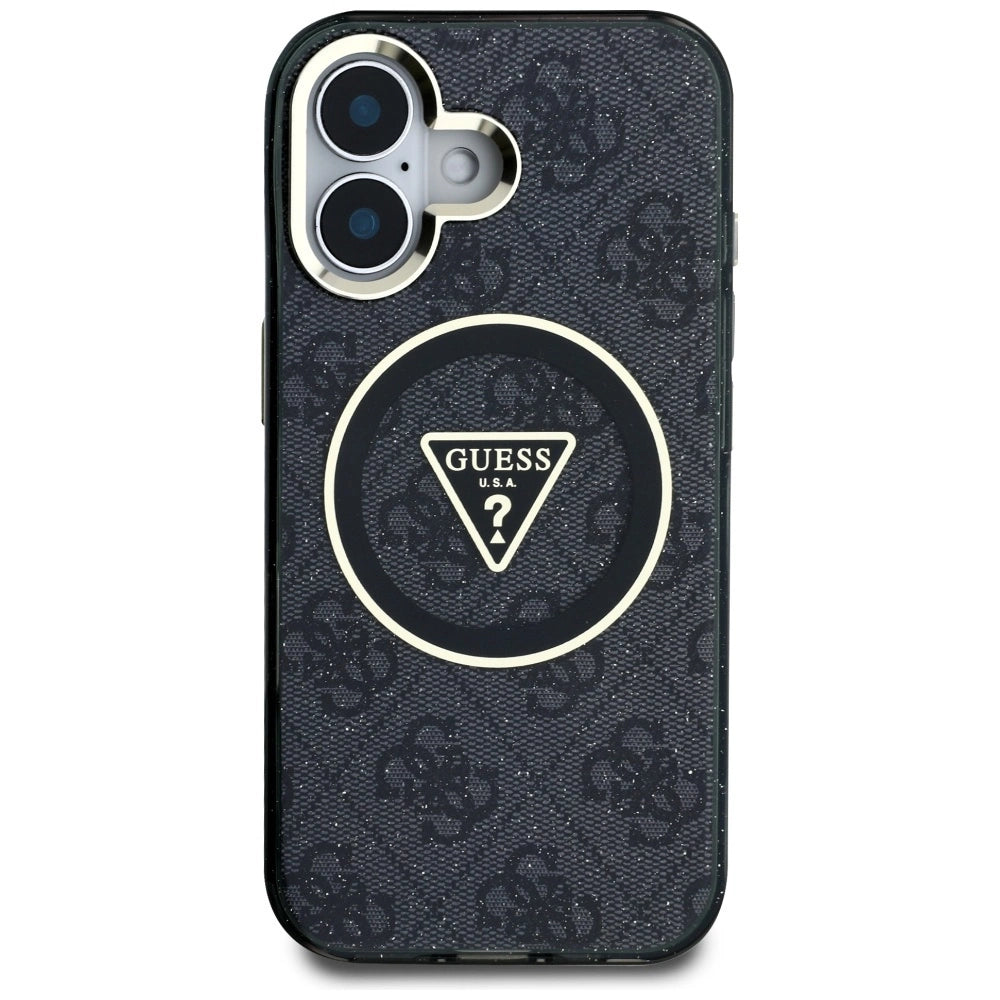Guess IML Metal Glitter 4G Circle Triangle MagSafe Case for iPhone 16 - Black_2