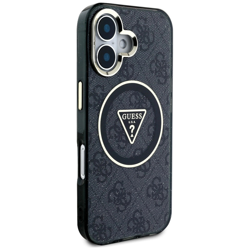 Guess IML Metal Glitter 4G Circle Triangle MagSafe Case for iPhone 16 - Black_3