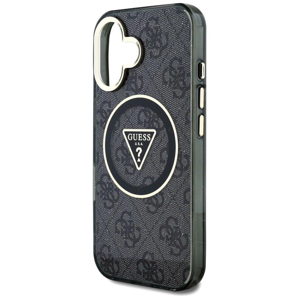 Guess IML Metal Glitter 4G Circle Triangle MagSafe Case for iPhone 16 - Black_5