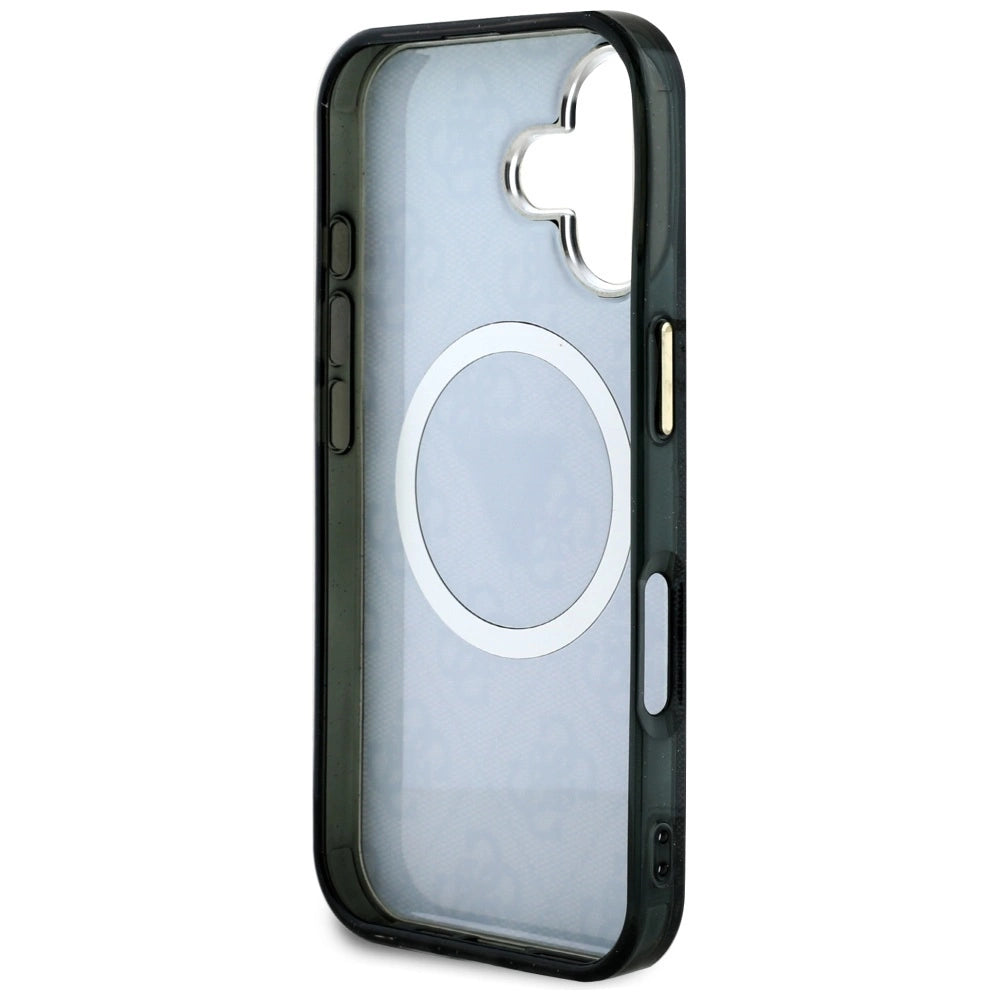 Guess IML Metal Glitter 4G Circle Triangle MagSafe Case for iPhone 16 - Black_6