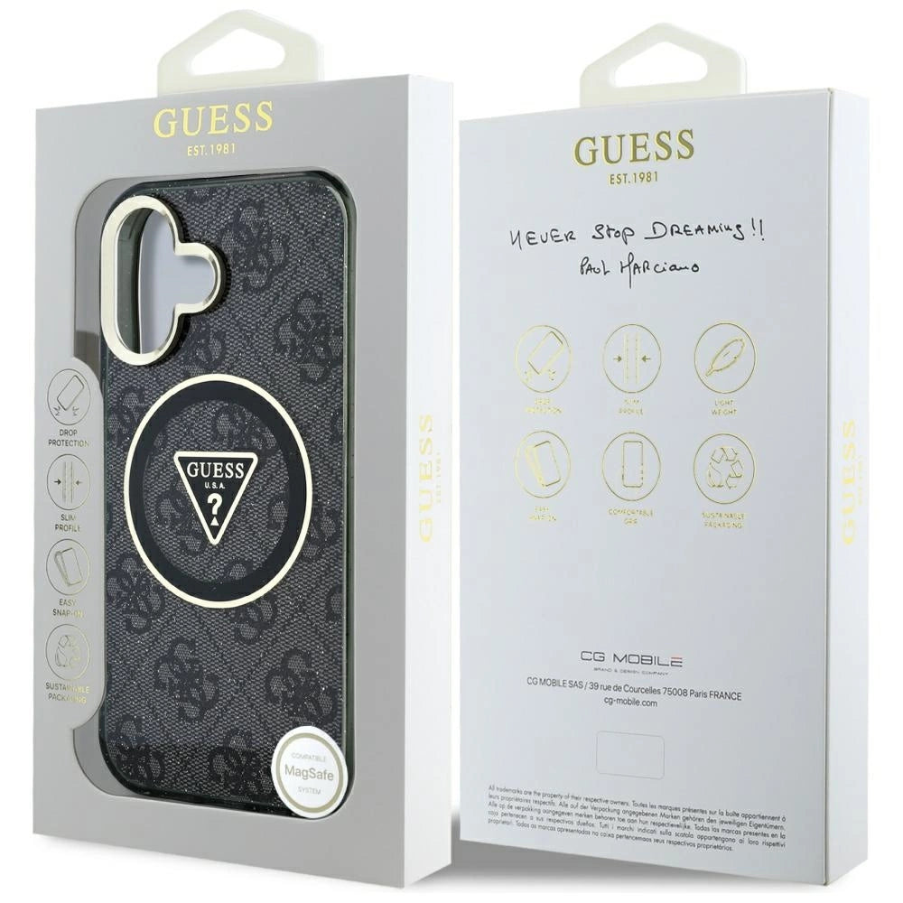 Guess IML Metal Glitter 4G Circle Triangle MagSafe Case for iPhone 16 - Black_7