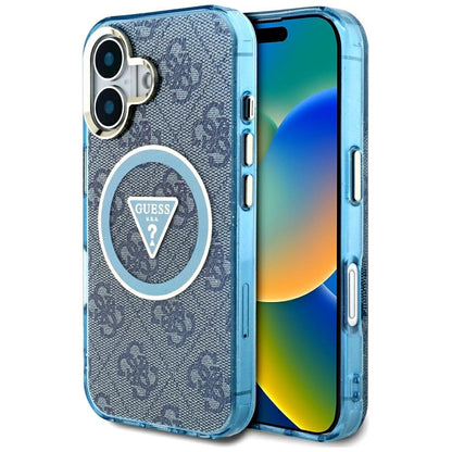 Guess IML Metal Glitter 4G Circle Triangle MagSafe Case for iPhone 16 - Blue_0
