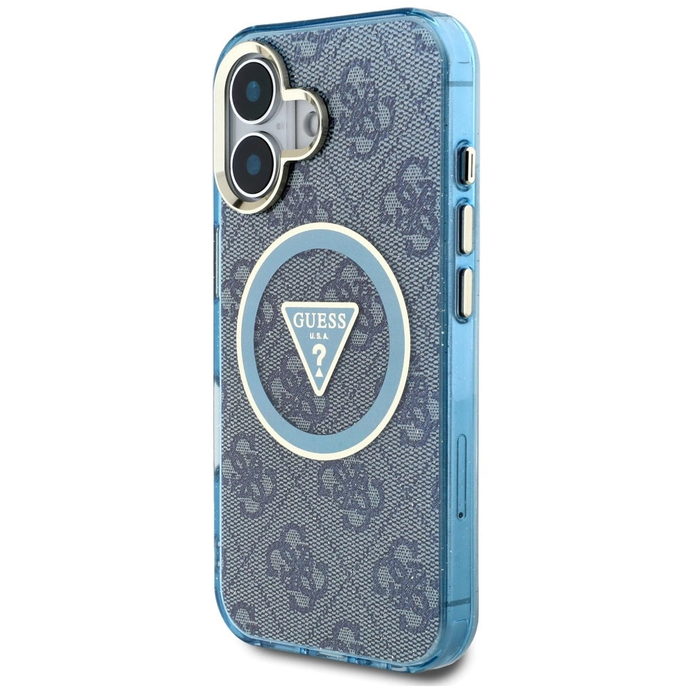 Guess IML Metal Glitter 4G Circle Triangle MagSafe Case for iPhone 16 - Blue_1