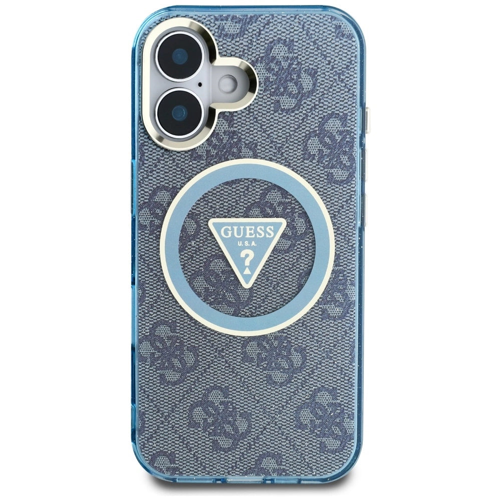 Guess IML Metal Glitter 4G Circle Triangle MagSafe Case for iPhone 16 - Blue_2