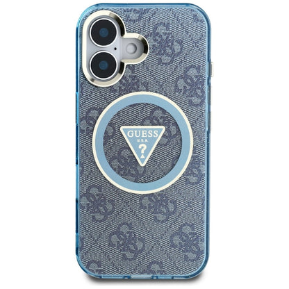 Guess IML Metal Glitter 4G Circle Triangle MagSafe Case for iPhone 16 - Blue_2