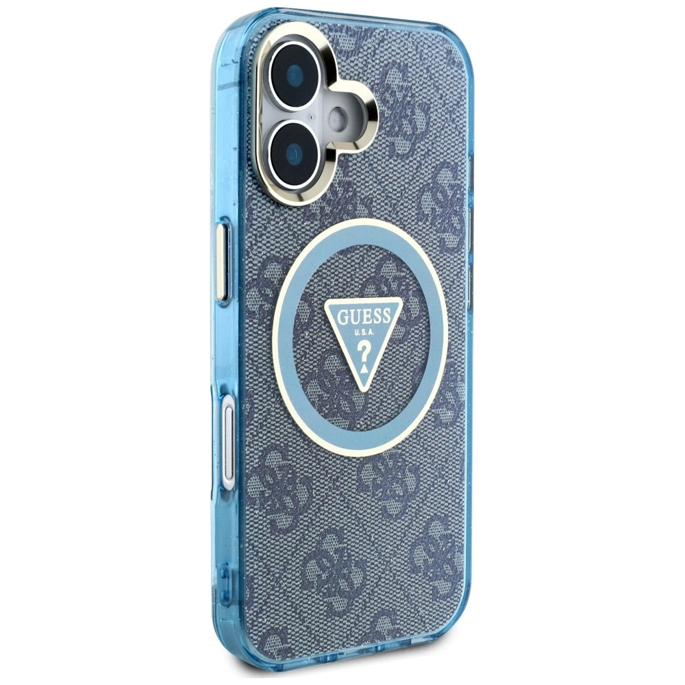 Guess IML Metal Glitter 4G Circle Triangle MagSafe Case for iPhone 16 - Blue_3