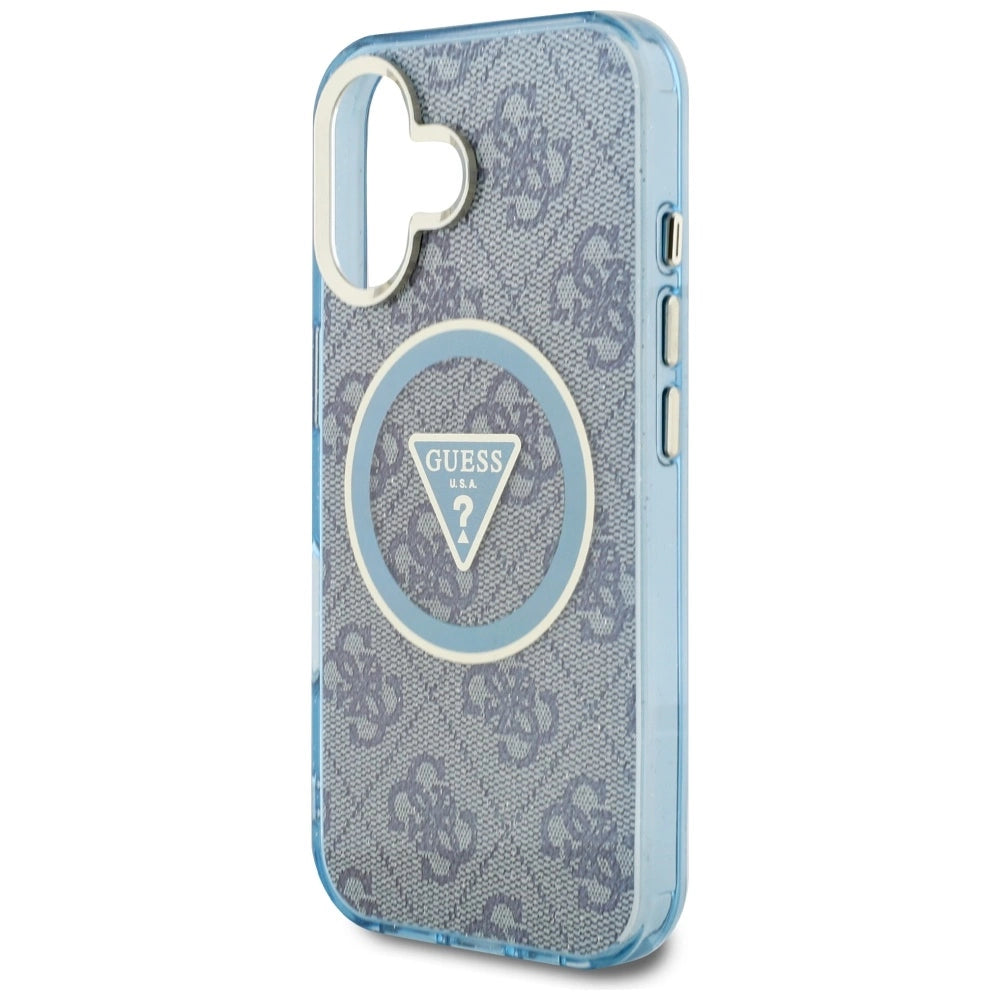 Guess IML Metal Glitter 4G Circle Triangle MagSafe Case for iPhone 16 - Blue_5