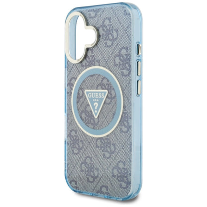 Guess IML Metal Glitter 4G Circle Triangle MagSafe Case for iPhone 16 - Blue_5