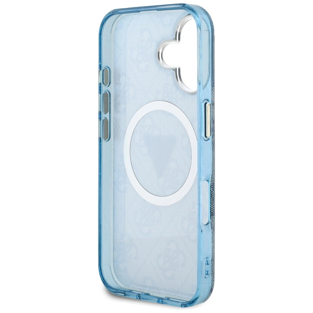 Guess IML Metal Glitter 4G Circle Triangle MagSafe Case for iPhone 16 - Blue_6