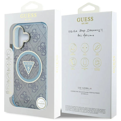 Guess IML Metal Glitter 4G Circle Triangle MagSafe Case for iPhone 16 - Blue_7