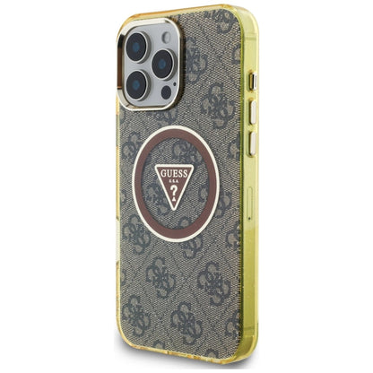 Guess IML Metal Glitter 4G Circle Triangle MagSafe Case for iPhone 16 Pro - Brown_1