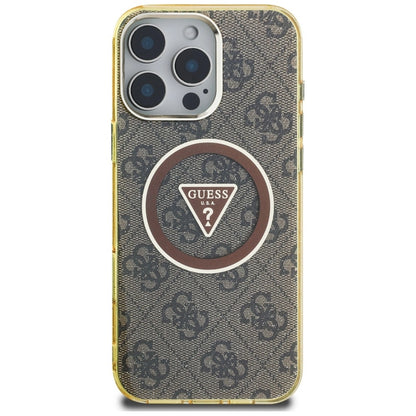 Guess IML Metal Glitter 4G Circle Triangle MagSafe Case for iPhone 16 Pro - Brown_2