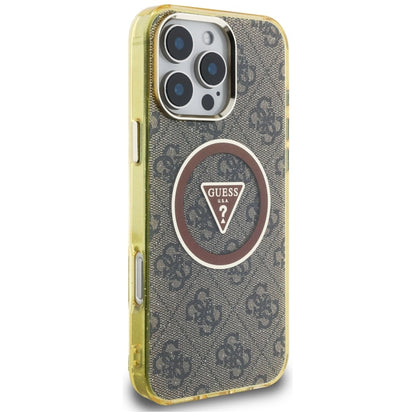 Guess IML Metal Glitter 4G Circle Triangle MagSafe Case for iPhone 16 Pro - Brown_3