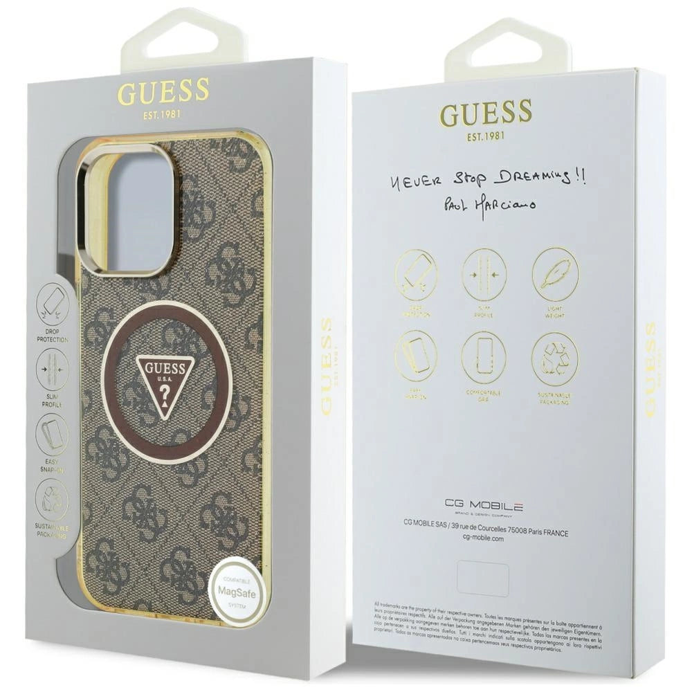 Guess IML Metal Glitter 4G Circle Triangle MagSafe Case for iPhone 16 Pro - Brown_7