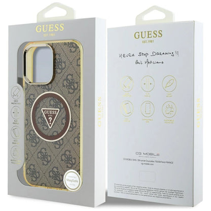 Guess IML Metal Glitter 4G Circle Triangle MagSafe Case for iPhone 16 Pro - Brown_7