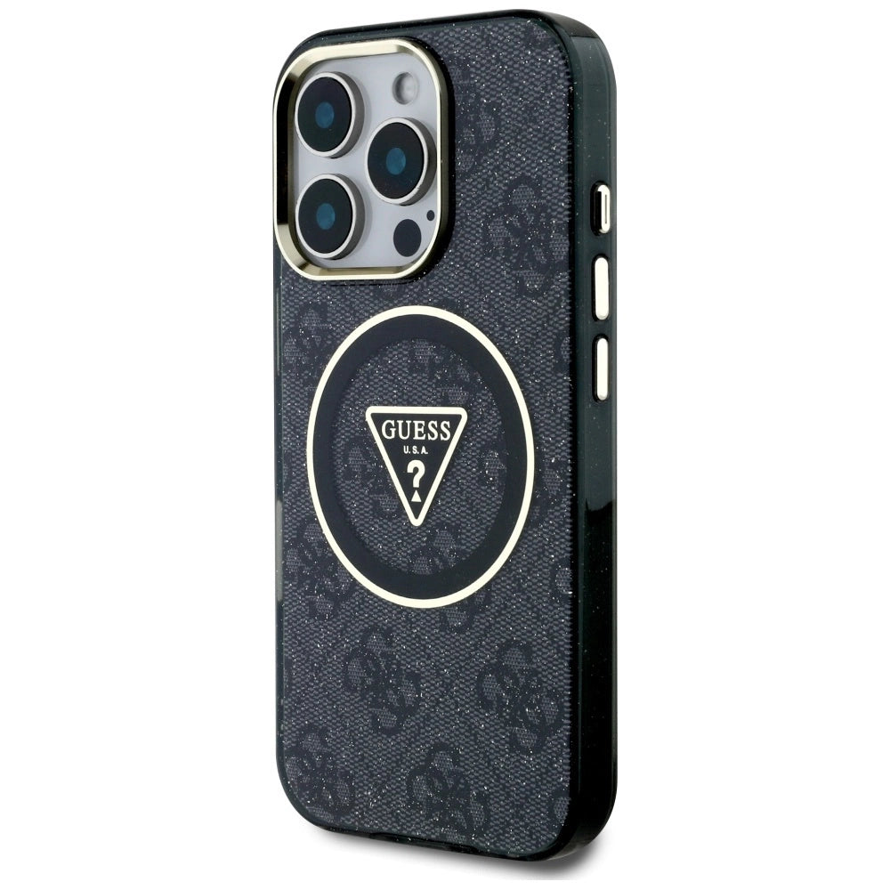 Guess IML Metal Glitter 4G Circle Triangle MagSafe Case for iPhone 16 Pro - Black_1