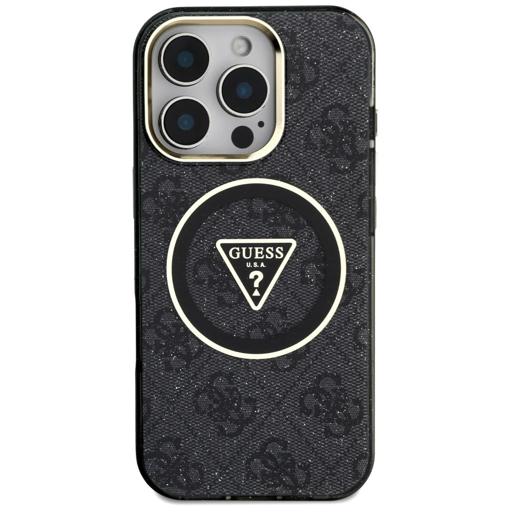 Guess IML Metal Glitter 4G Circle Triangle MagSafe Case for iPhone 16 Pro - Black_2