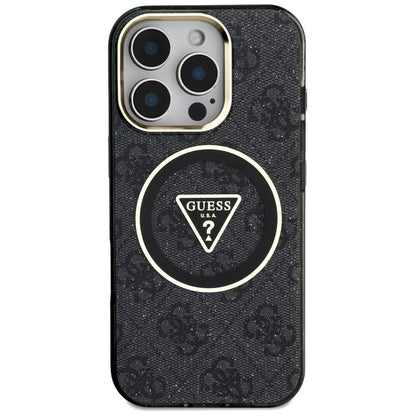Guess IML Metal Glitter 4G Circle Triangle MagSafe Case for iPhone 16 Pro - Black_2
