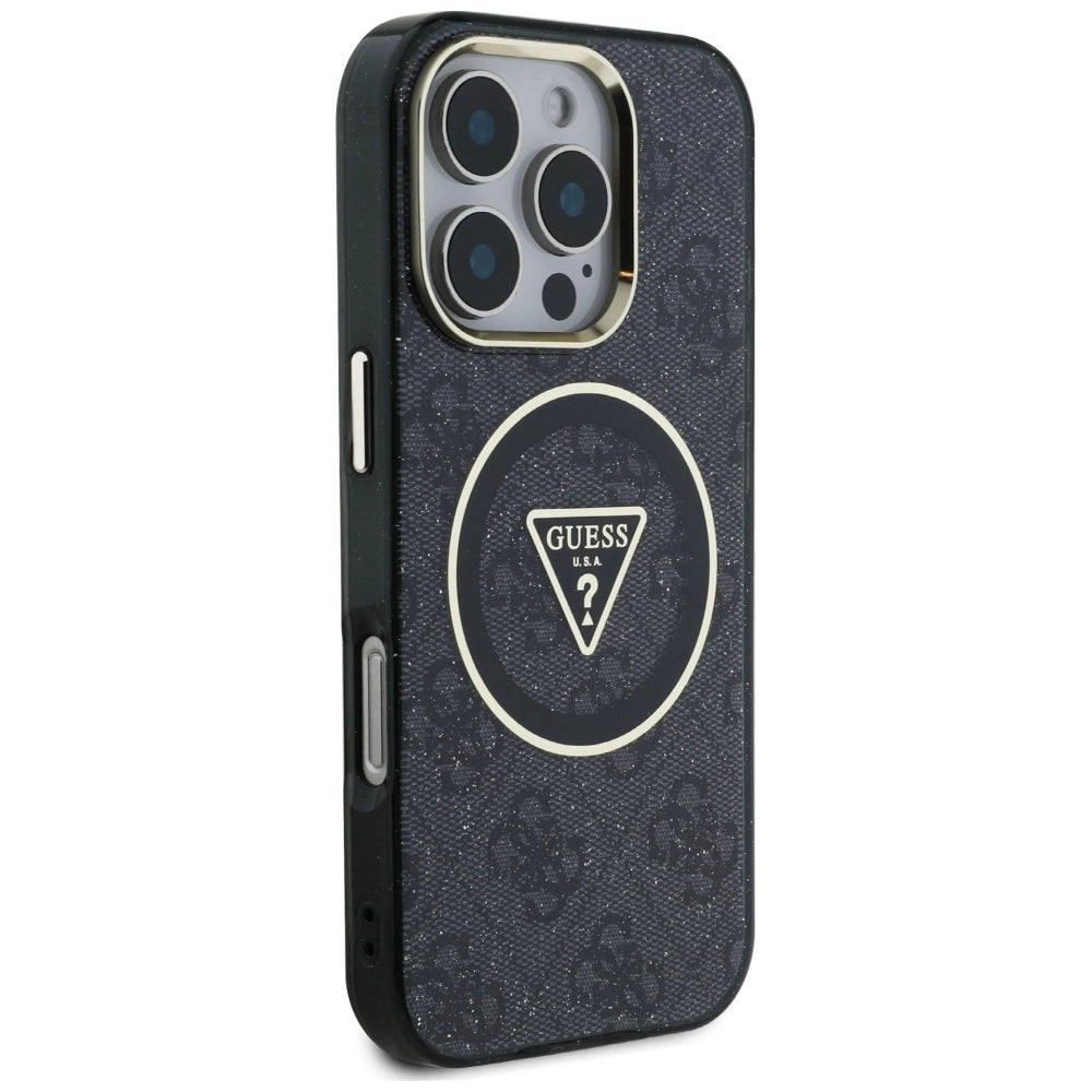 Guess IML Metal Glitter 4G Circle Triangle MagSafe Case for iPhone 16 Pro - Black_3