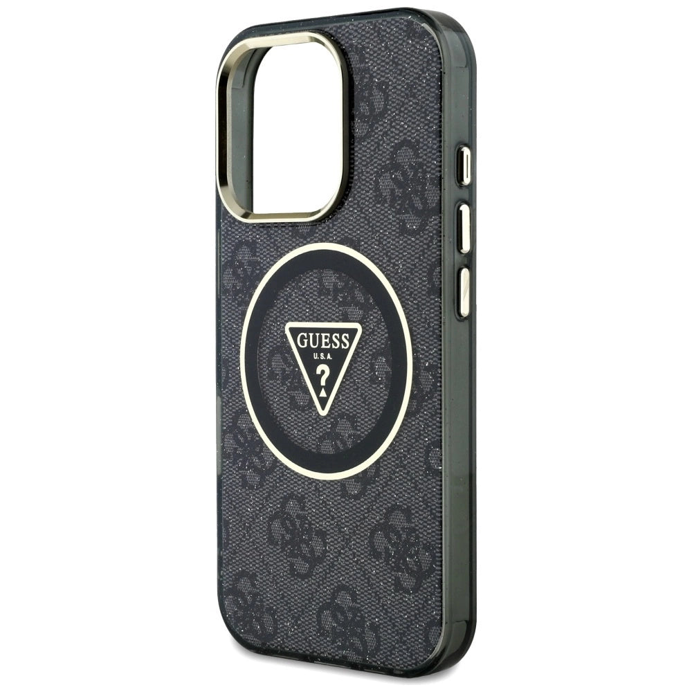 Guess IML Metal Glitter 4G Circle Triangle MagSafe Case for iPhone 16 Pro - Black_5