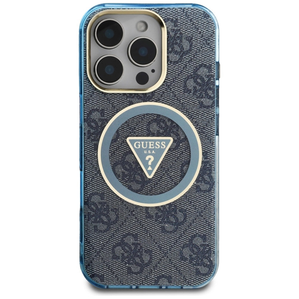 Guess IML Metal Glitter 4G Circle Triangle MagSafe Case for iPhone 16 Pro Max - Blue_2