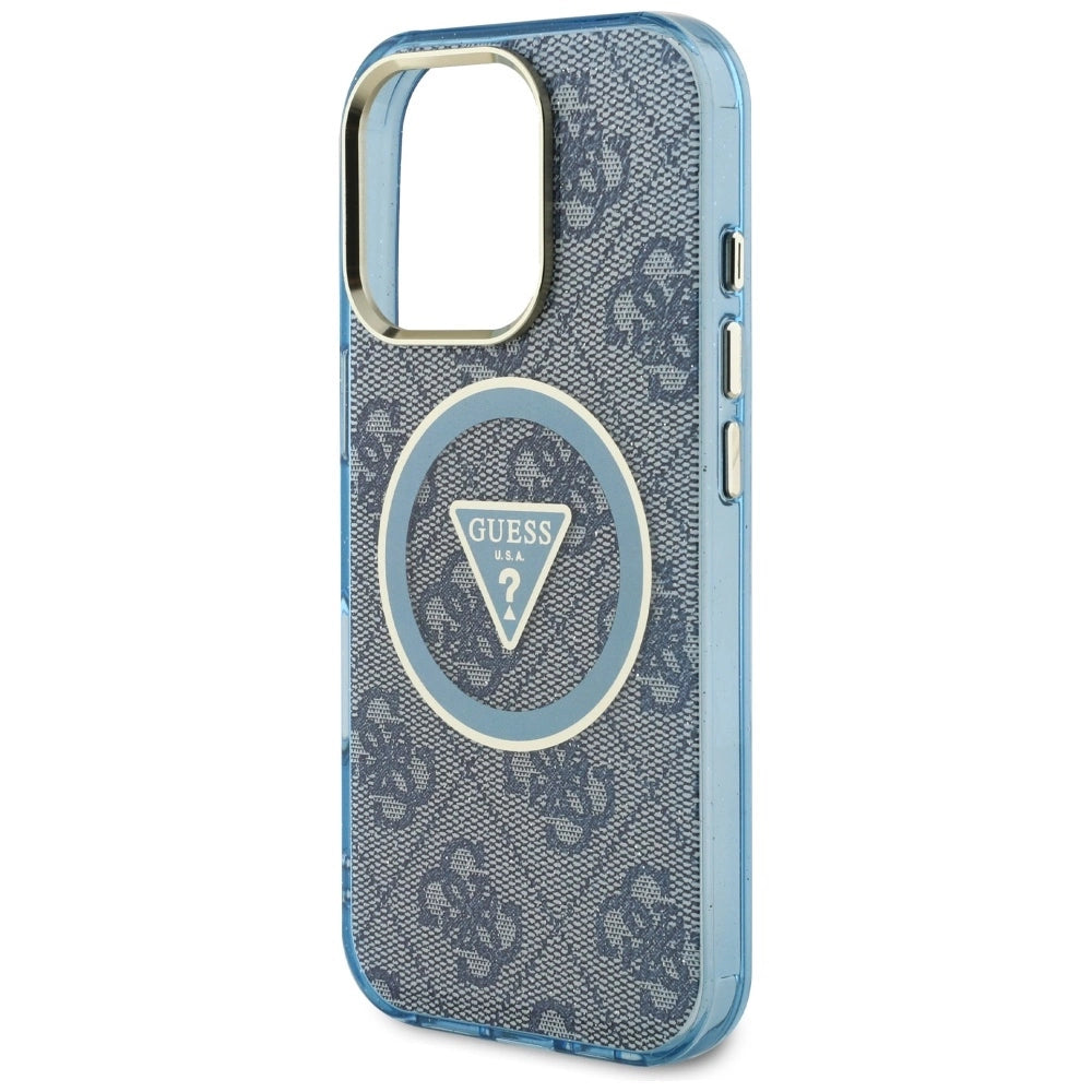Guess IML Metal Glitter 4G Circle Triangle MagSafe Case for iPhone 16 Pro Max - Blue_5