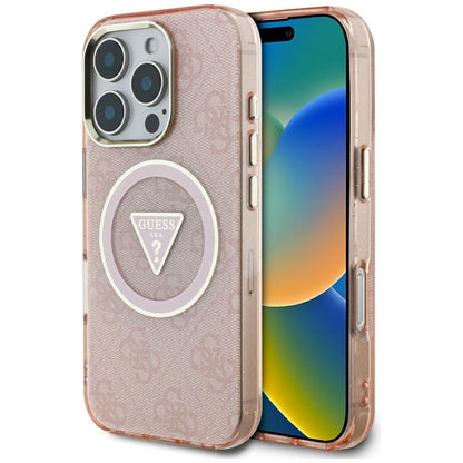 Guess IML Metal Glitter 4G Circle Triangle MagSafe Case for iPhone 16 Pro Max - Pink_0