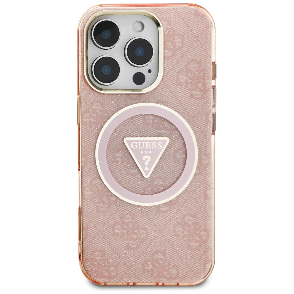 Guess IML Metal Glitter 4G Circle Triangle MagSafe Case for iPhone 16 Pro Max - Pink_2