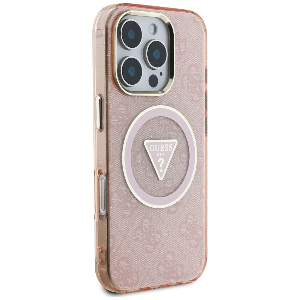 Guess IML Metal Glitter 4G Circle Triangle MagSafe Case for iPhone 16 Pro Max - Pink_3