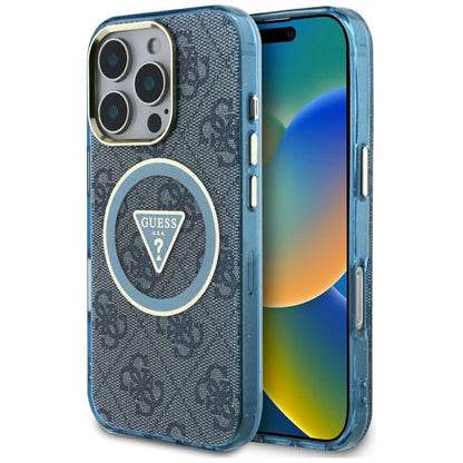 Guess IML Metal Glitter 4G Circle Triangle MagSafe Case for iPhone 16 Pro - Blue_0