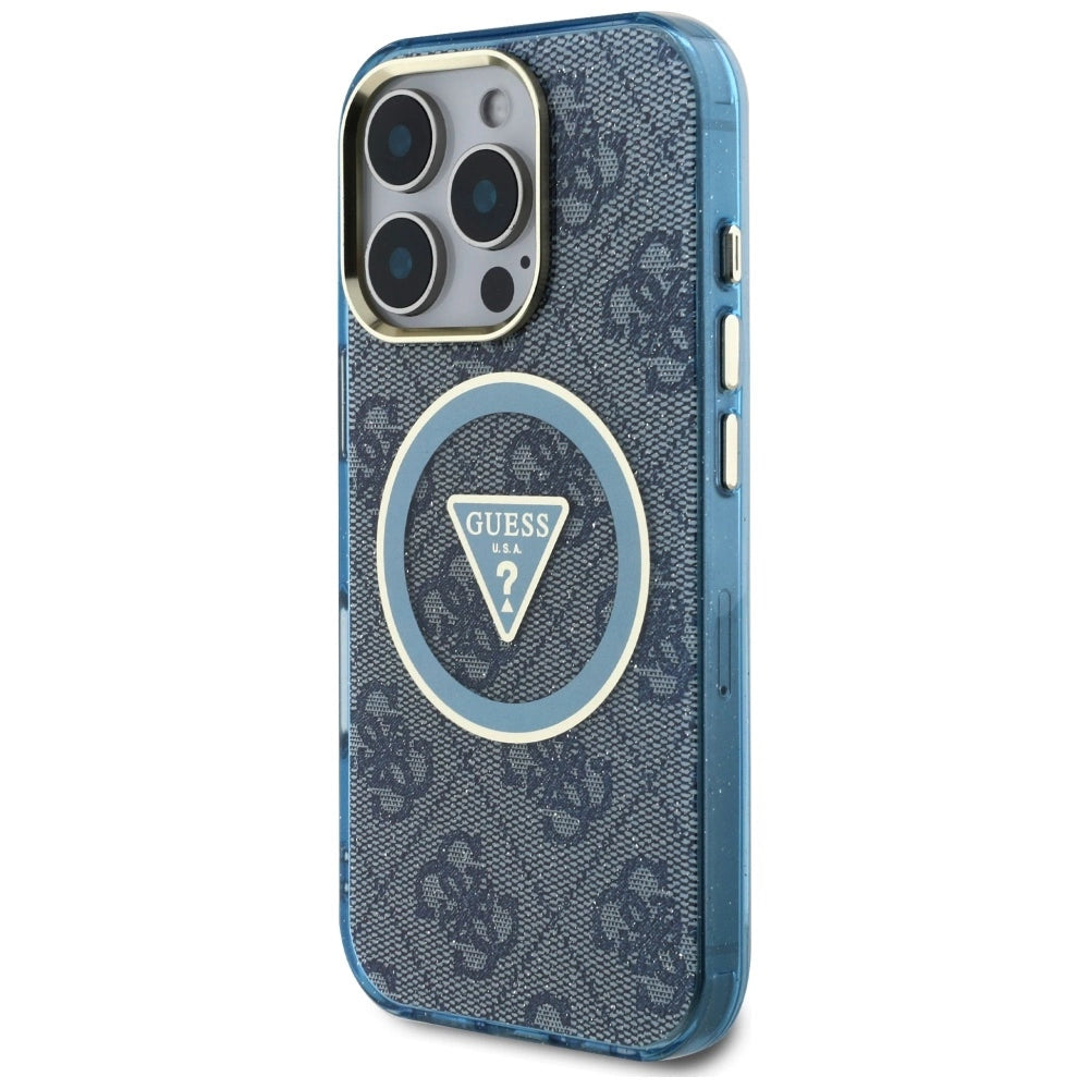 Guess IML Metal Glitter 4G Circle Triangle MagSafe Case for iPhone 16 Pro - Blue_1