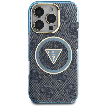 Guess IML Metal Glitter 4G Circle Triangle MagSafe Case for iPhone 16 Pro - Blue_2