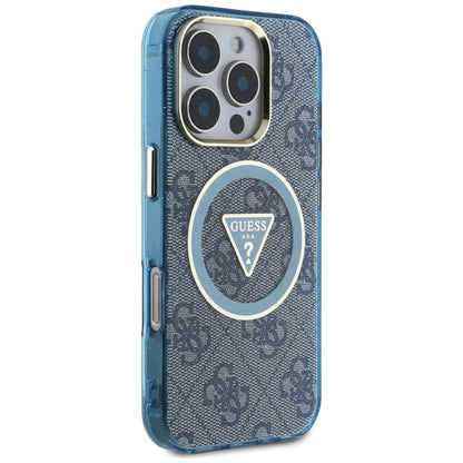 Guess IML Metal Glitter 4G Circle Triangle MagSafe Case for iPhone 16 Pro - Blue_3