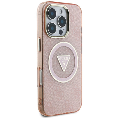Guess IML Metal Glitter 4G Circle Triangle MagSafe Case for iPhone 16 Pro - Pink_3