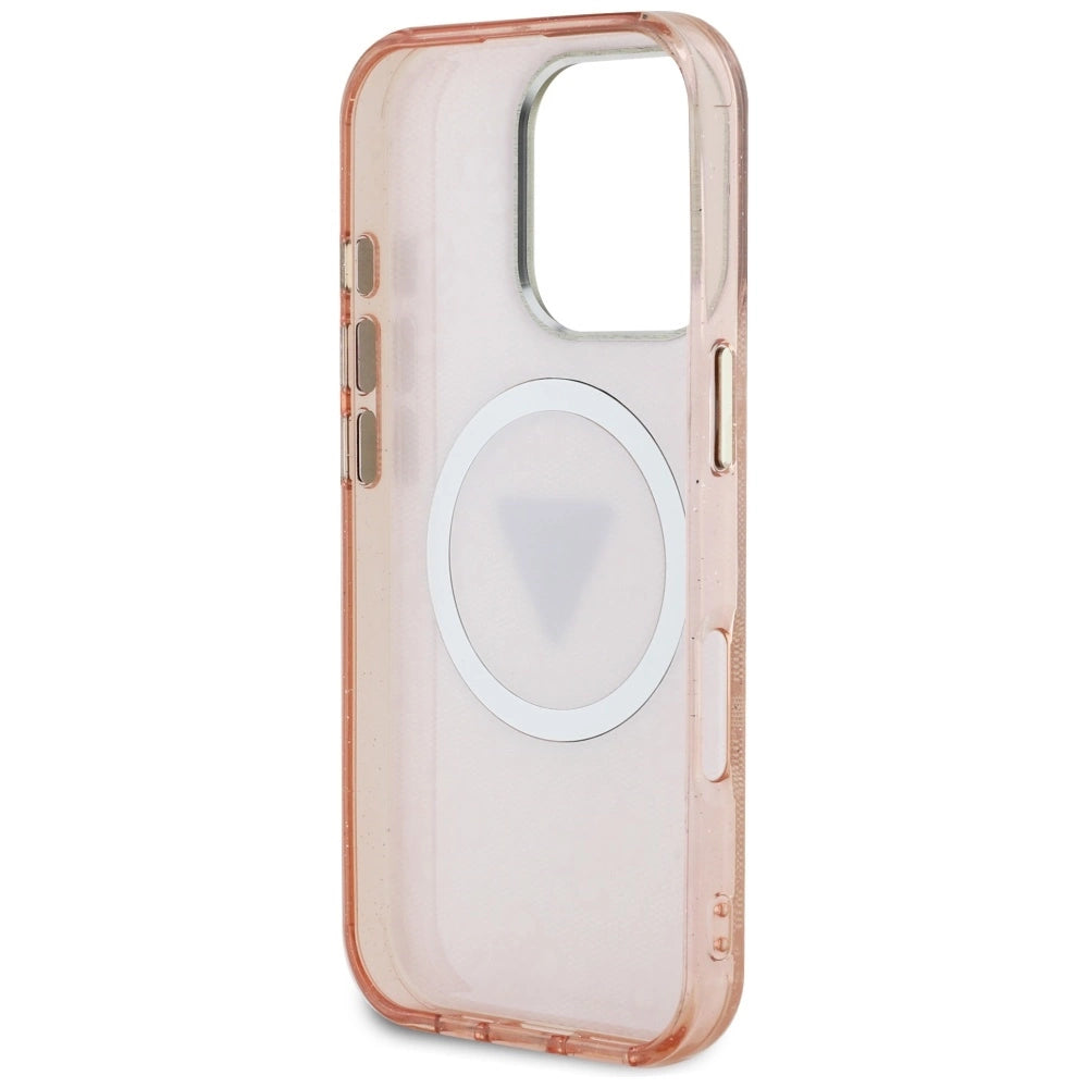 Guess IML Metal Glitter 4G Circle Triangle MagSafe Case for iPhone 16 Pro - Pink_6