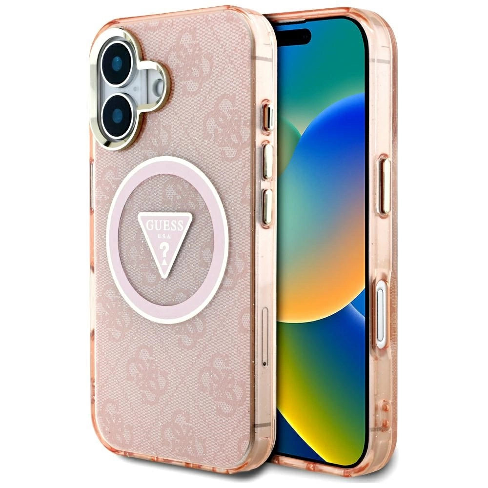 Guess IML Metal Glitter 4G Circle Triangle MagSafe case for iPhone 16 - pink_0