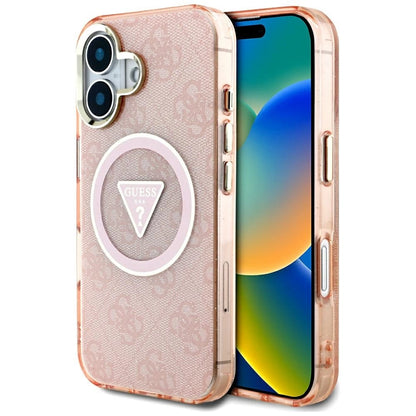Guess IML Metal Glitter 4G Circle Triangle MagSafe case for iPhone 16 - pink_0