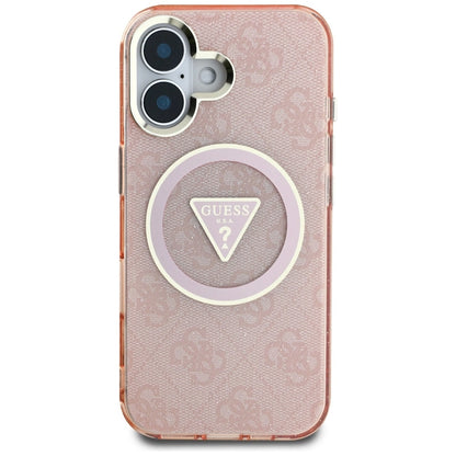Guess IML Metal Glitter 4G Circle Triangle MagSafe case for iPhone 16 - pink_2