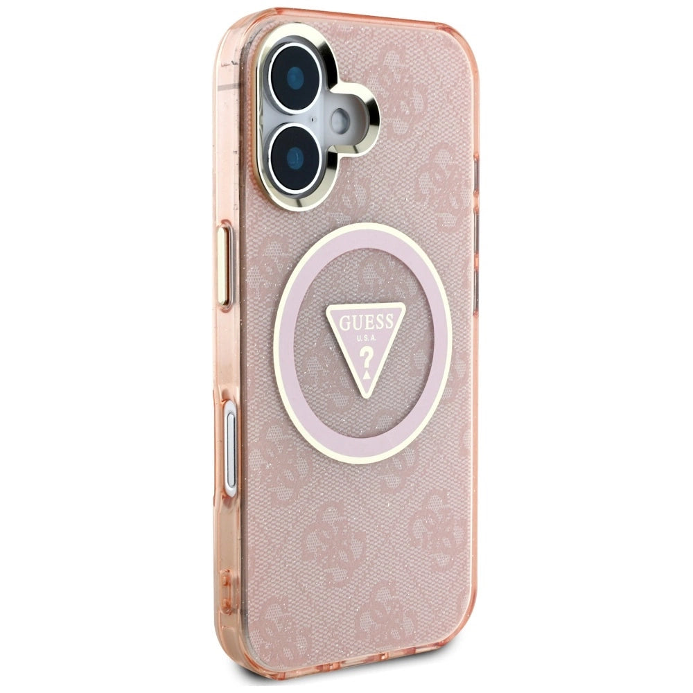 Guess IML Metal Glitter 4G Circle Triangle MagSafe case for iPhone 16 - pink_3