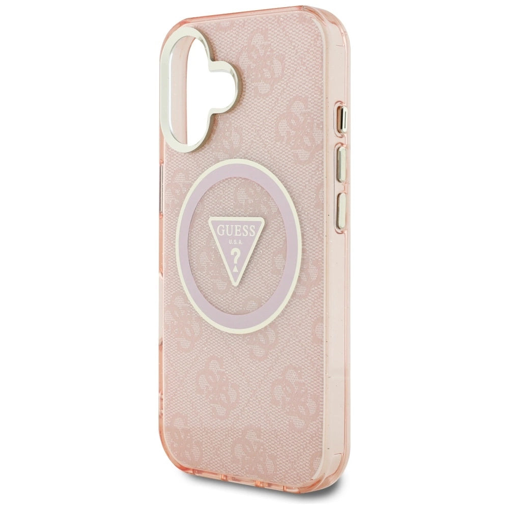 Guess IML Metal Glitter 4G Circle Triangle MagSafe case for iPhone 16 - pink_5