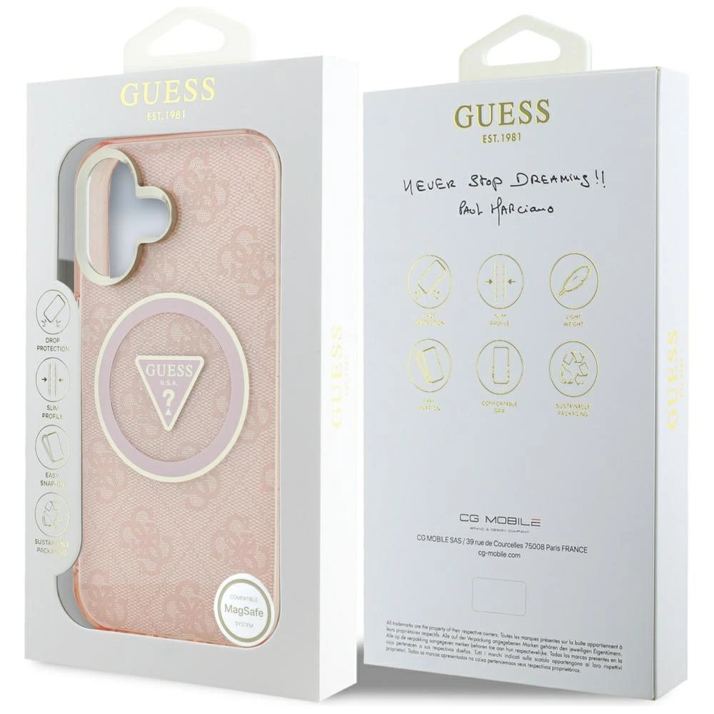 Guess IML Metal Glitter 4G Circle Triangle MagSafe case for iPhone 16 - pink_7