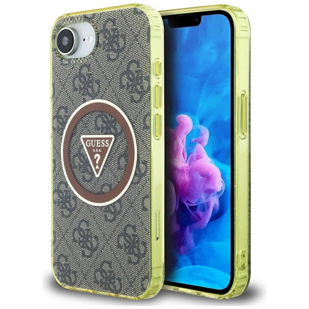 Guess IML Metal Glitter 4G Circle Triangle MagSafe case for iPhone 16e - brown_0