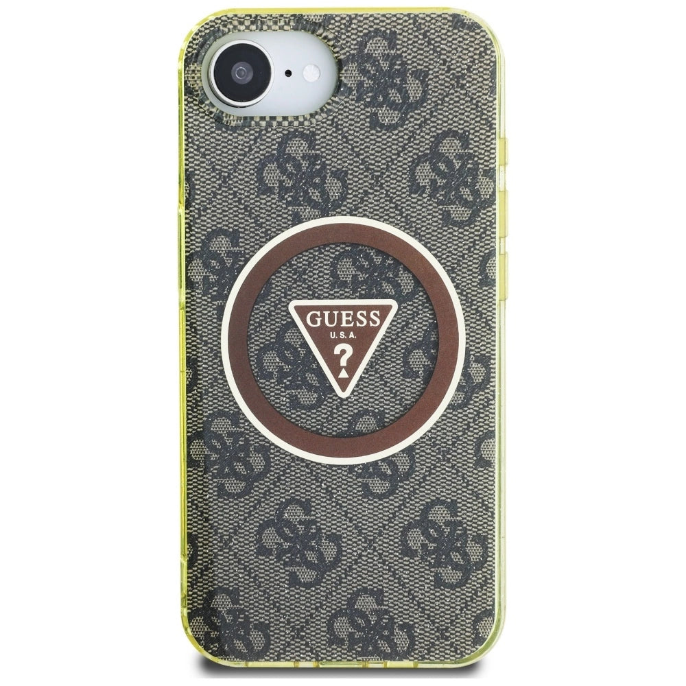 Guess IML Metal Glitter 4G Circle Triangle MagSafe case for iPhone 16e - brown_2