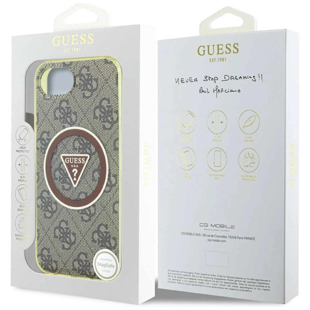 Guess IML Metal Glitter 4G Circle Triangle MagSafe case for iPhone 16e - brown_7