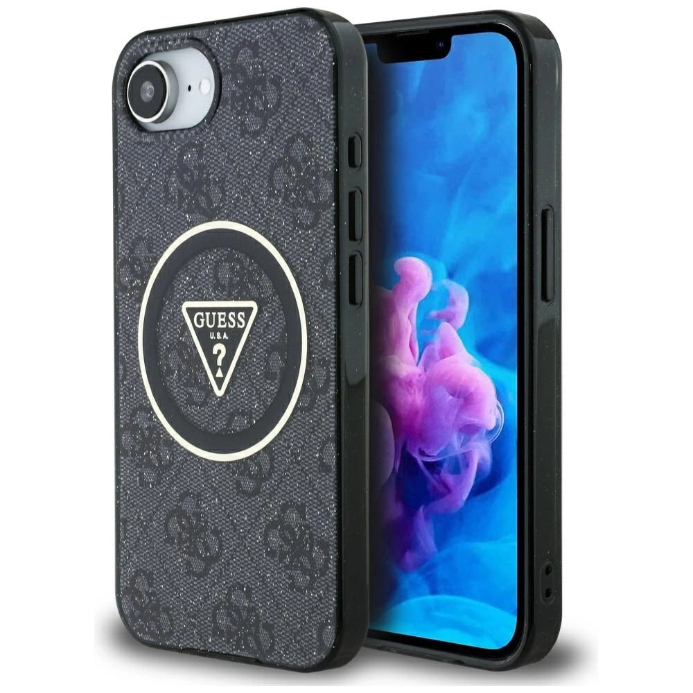Guess IML Metal Glitter 4G Circle Triangle MagSafe Case for iPhone 16e - Black_0