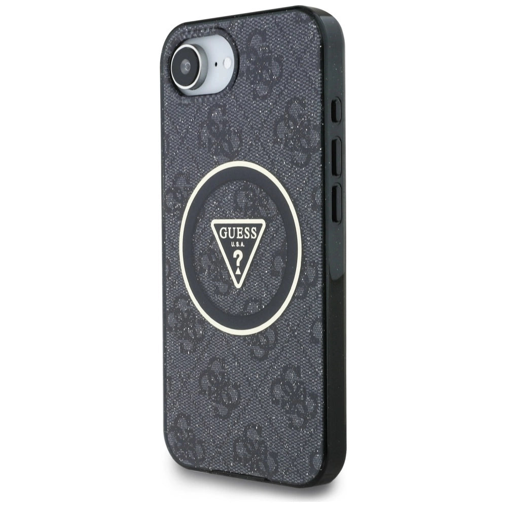 Guess IML Metal Glitter 4G Circle Triangle MagSafe Case for iPhone 16e - Black_1