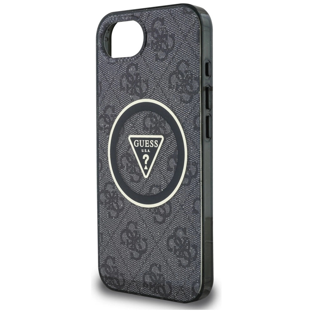 Guess IML Metal Glitter 4G Circle Triangle MagSafe Case for iPhone 16e - Black_5