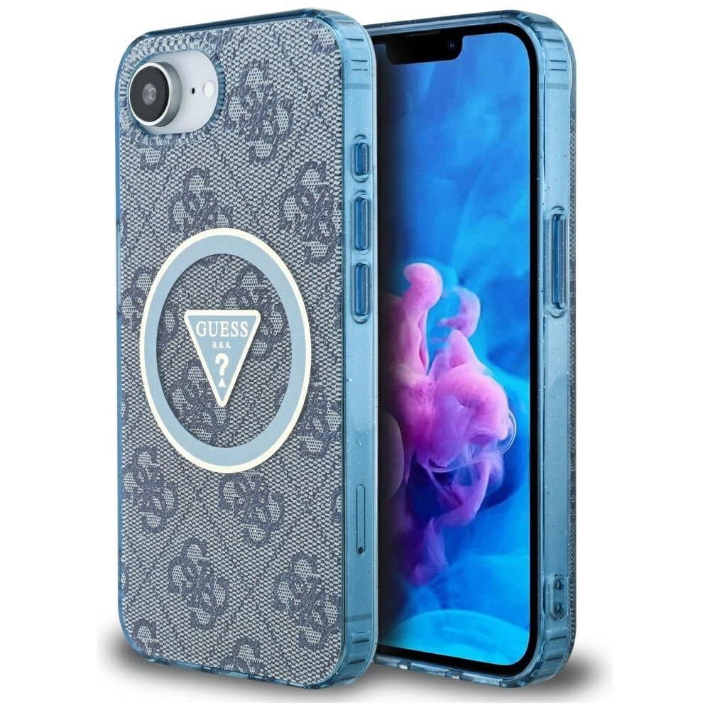 Guess IML Metal Glitter 4G Circle Triangle MagSafe Case for iPhone 16e - Blue_0