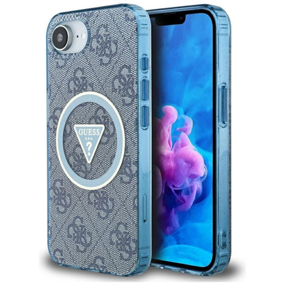 Guess IML Metal Glitter 4G Circle Triangle MagSafe Case for iPhone 16e - Blue_0