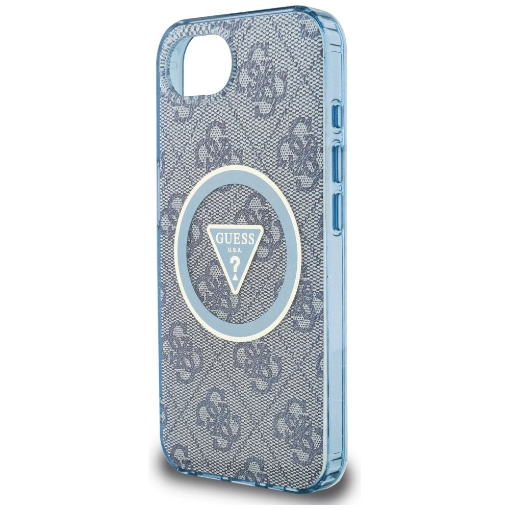 Guess IML Metal Glitter 4G Circle Triangle MagSafe Case for iPhone 16e - Blue_5